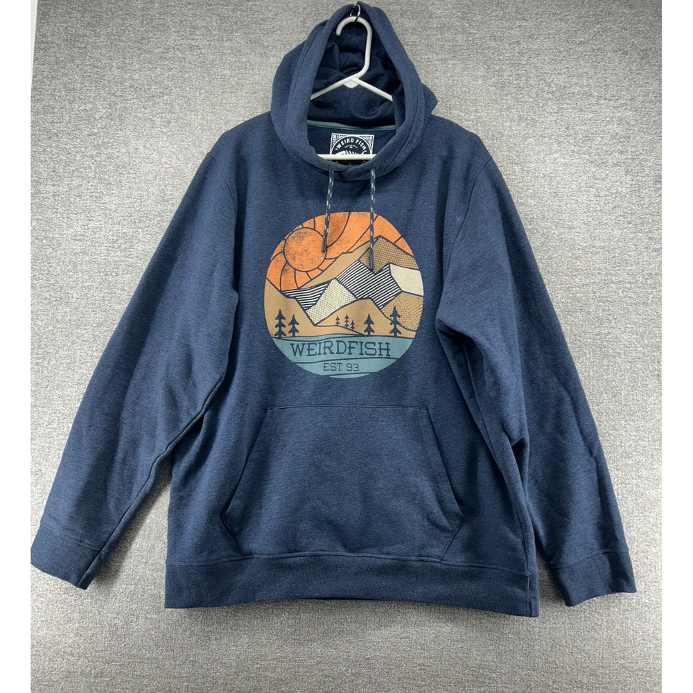 Weird Fish Hoodie Sweater Men Szie XL Graphic Print Dark Navy‎ Casual